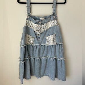 POL Light Blue Denim Tiered Dresz with Crochet Panels